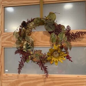 Autumn Harvest Wreath with Sunflower and Pinecones